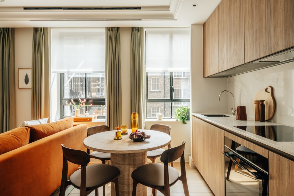 Premium kitchen with premium appliances at Claridge House luxury apartments, Mayfair London