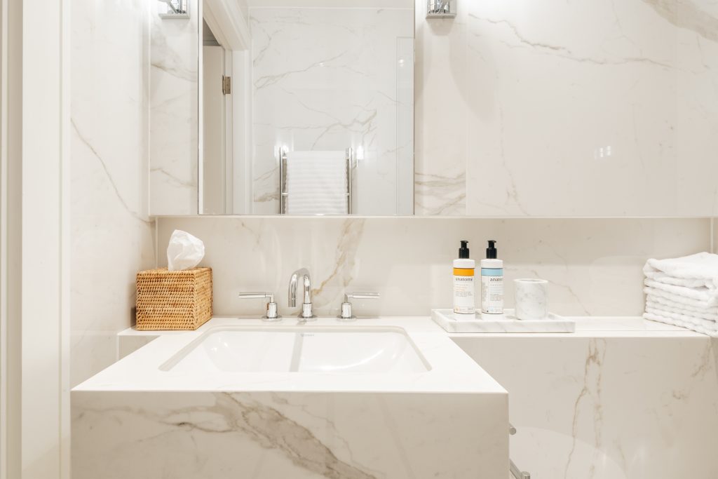 Modern bathroom interior at Claridge House luxury apartments, Mayfair London