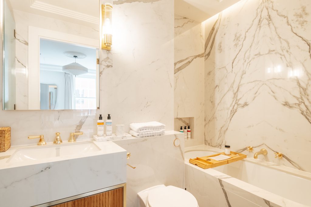 Modern bathroom interior at Claridge House luxury apartments, Mayfair London