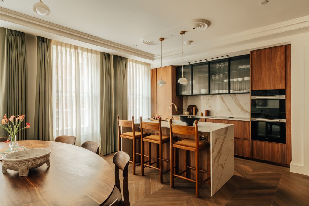 Kitchen with premium appliances at Claridge House, short stay apartments Davies Street London