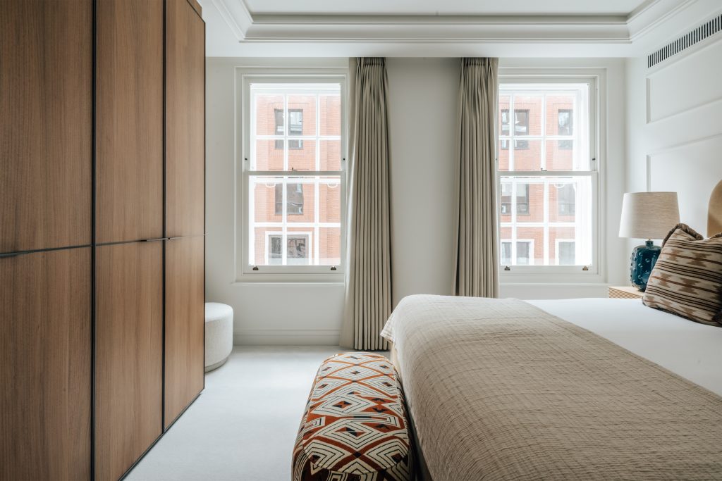 Serene bedroom interior at Claridge House branded residences, Davies Street London W1K