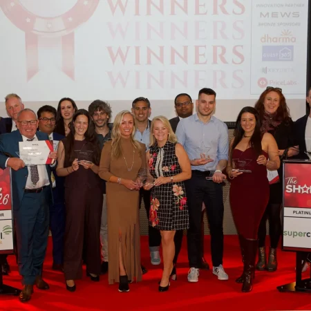 Nestor team receiving Best Urban Property Management Company at the Shortyz Awards 2026